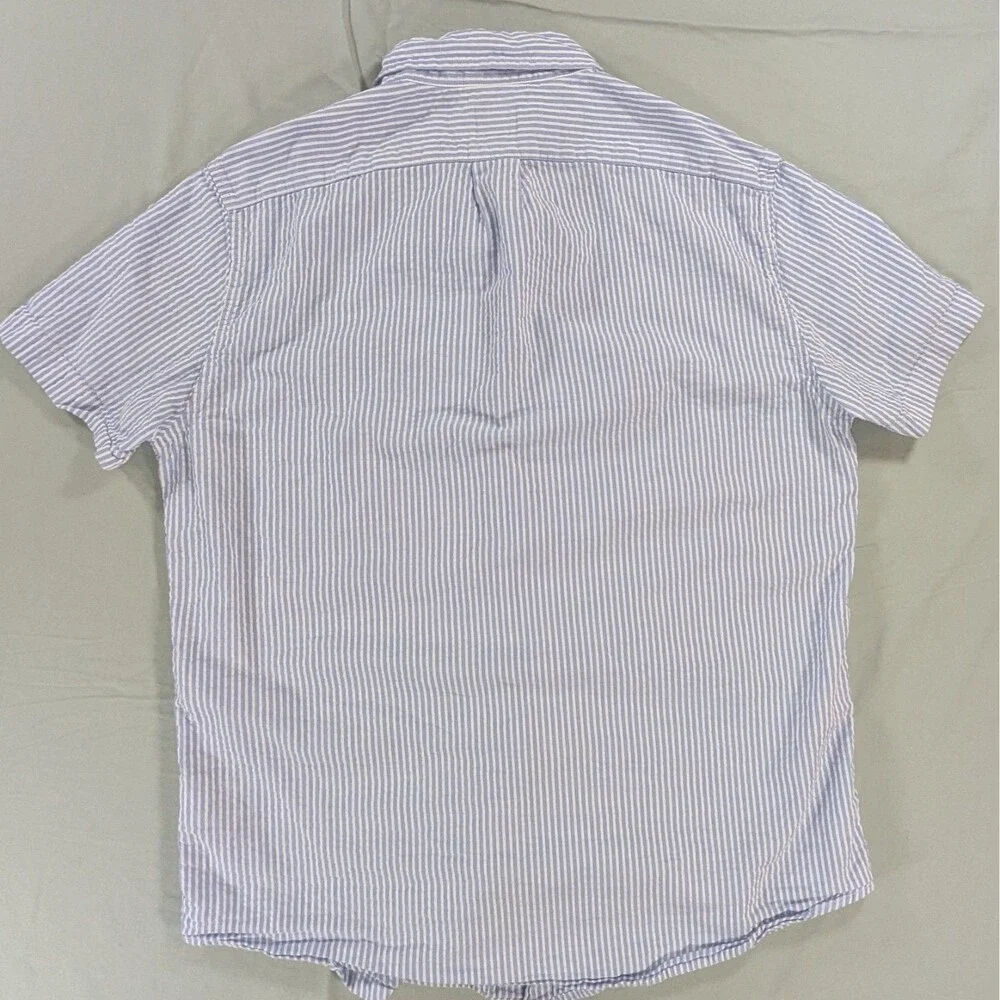 J Crew Mens Blue Striped Classic Fit Short Sleeve Button Down Shirt Medium